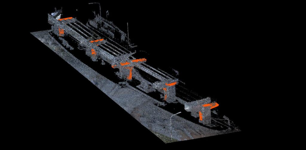 Image of bridge point cloud to predict construction progress monitoring provided by GeoAI company