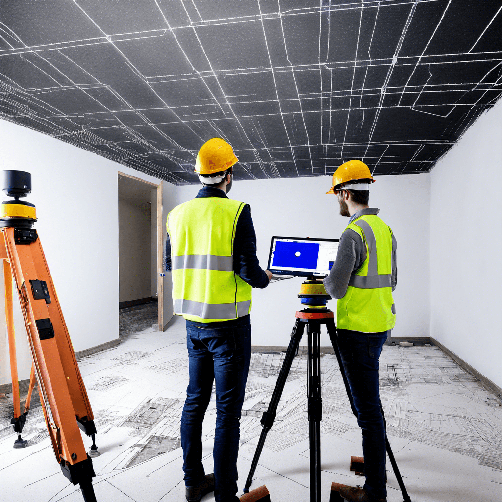 People obtaining 3D Point Cloud Data using Terrestrial Laser Scanner (TLS) in construction project