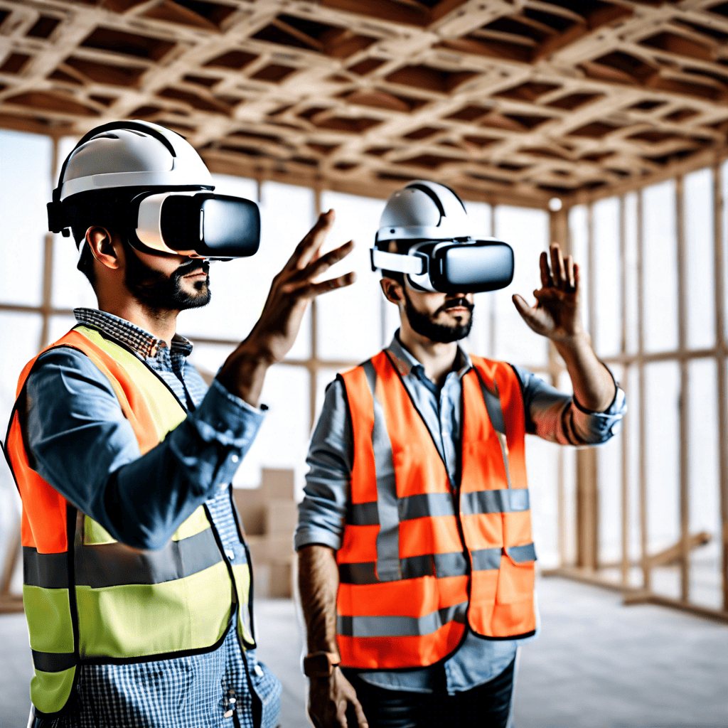 People using Google Virtual Reality VR 
 safety simulation in construction project
