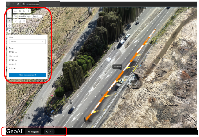 Distance measurement tool GeoAI Digital Twin in Construction